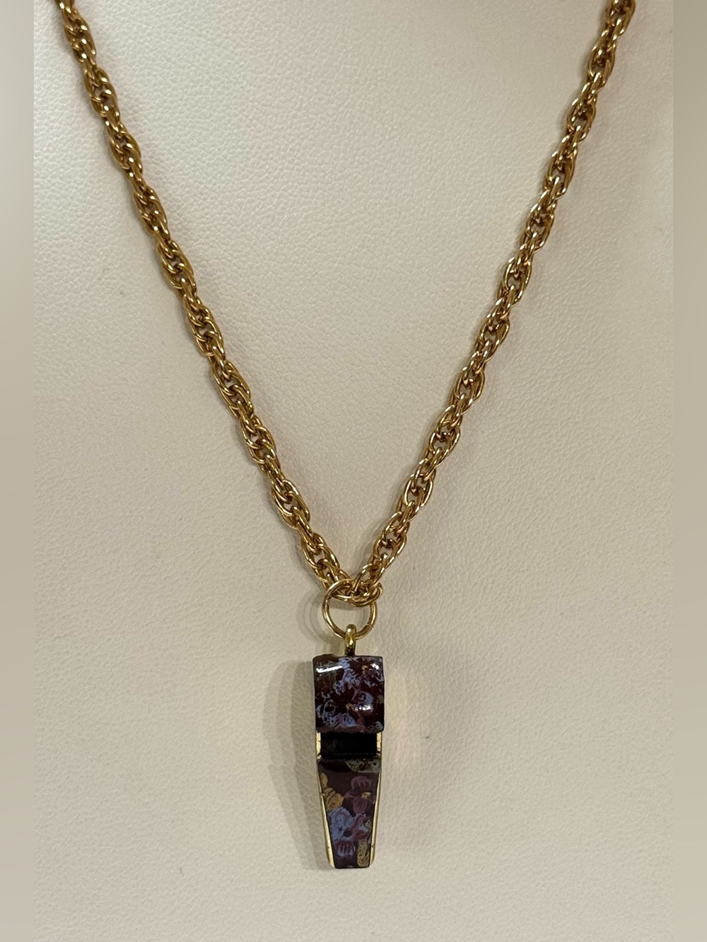Gold tone enamel painted whistle novelty necklace